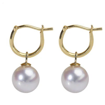 Pendiente de perlas 8-9 mm Tahití blanco concha del Mar del Sur oro de 18 quilates encantador popular Foto 1 de 4