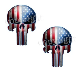 Skull American Flag Distressed Decals Red White and Blue Skull Stickers 2 pack N - Picture 1 of 3