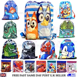 Kinder Kinder Jungen Mädchen Schule Sporttasche PE Schwimm Turntasche Rucksack - Bild 1 von 71