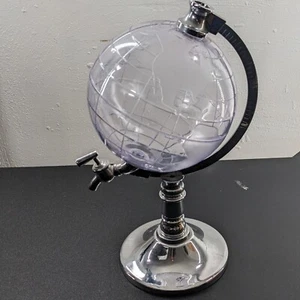 Godinger Silver Art Co. Plastic Globe Decanter Metal Base 13” Liquor Dispenser - Picture 1 of 9