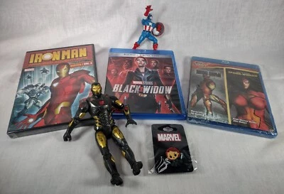 Marvel Toy & Movie Lot - Black Widow Blu-Ray Iron Man Toy & DVDs Captain America - Image 1 of 4