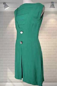 Vintage 1980s Emerald Green Boat Neck Shift Dress - UK 8 - Picture 1 of 4