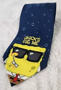 Spongebob Squarepants 2004 Cartoon Necktie Nickelodeon Chicks Dig Me 56.5" X 4" - Picture 1 of 14