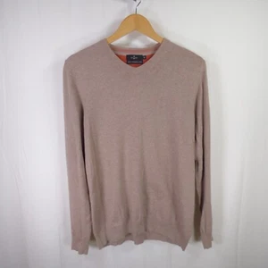 Jeff Banks V-Neck Jumper Mens Medium Cotton Cashmere Silk Fine Knit Beige - Picture 1 of 7