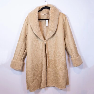 NEW Soft Surroundings 2BR16 Misha Faux Vegan Suede Shearling Jacquard Coat Small - Изображение 1 из 4