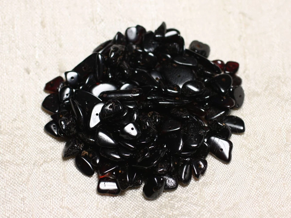 HOMEMADE 20pc - Perles Ambre naturelle Noire Cerise - Rocailles Chips 6-10mm - 4558550087