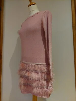 Mayoral Older Girls Pink Knitted Feather Dress. Fit Petite Woman. Size 157 cm - Image 1 of 4