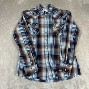 Cinch Western Shirt Men's M Hexagon Snap Long Sleeve Modern Fit Plaid Blue - Picture 1 of 9