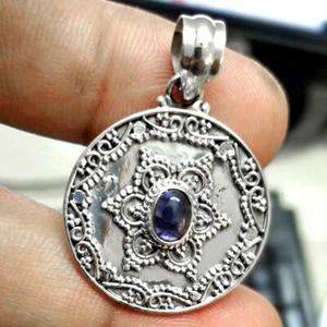 HANDMADE 925 Solid Sterling Silver Fine Jewelry Iolite Gemstone Pendant - Picture 1 of 4