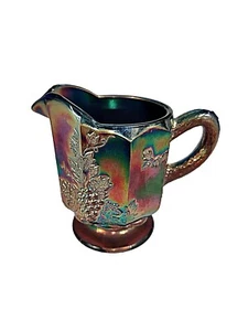 Vintage Iridescent Leaf& Grape Handled Carnival Glass Individual Creamer Mini - Bild 1 von 6