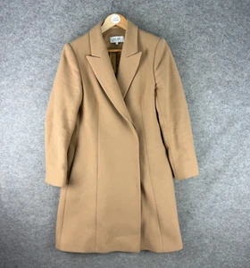 Reiss Evie Crombie Coat Womens Size UK 12 Beige Jacket Wool Blend Tan Button - Picture 1 of 15