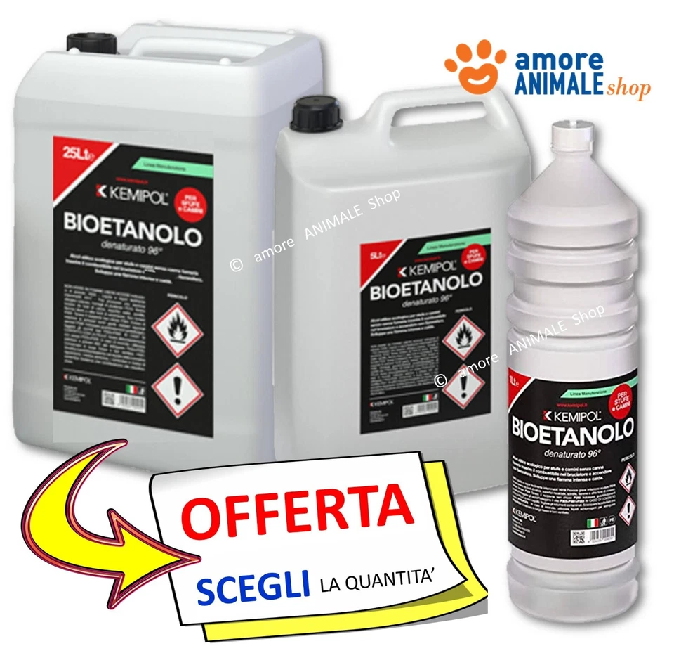 Kemipol BIOETANOLO → 1 / 5 / 25 Lt - Combustibile INODORE per Stufe e Caminetti