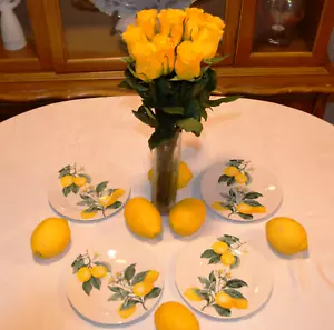 4 Set Royal Norfolk Lemon Printed Ceramic Salad Plates 7.5" Beautiful Summer NEW - Picture 1 of 17