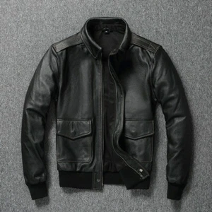 Black Bomber Lambskin Leather Jacket for Men Flight Coat - Picture 1 of 4