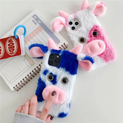 Роскошный пушистый пушистый пушистый кроличий мех блестящий мягкий плюшевый чехол для телефонов - Изображение 1 из 4