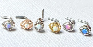1pc Tear Drop w/ Opal Center 20g L-Bend Nose Ring Stud Screw 316L Surgical Steel - Picture 1 of 10