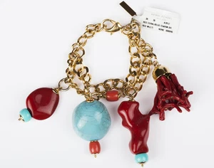 Moschino Faux Turquoise and Red Coral Charm Bracelet - Picture 1 of 4