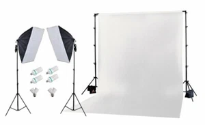 Fodoto 900w Continuous Softbox Lighting Kit + 1 White Backdrop Kit - Picture 1 of 3