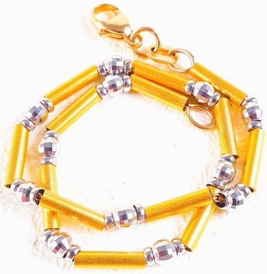 14K Gold Balestra Italy Ball & Bar Bead Chain Bracelet Solid 3.63 Grams - Image 1 of 4