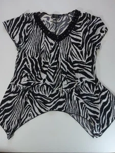 Shannon Ford Blouse Large Zebra Print Asymmetrical Black Studded Rhinestone Top - Picture 1 of 7