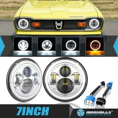 7" INCH Chrome LED Headlights Hi/Lo DRL Turn Signal Lamp For Subaru DL 1975-1981 - Image 1 of 4