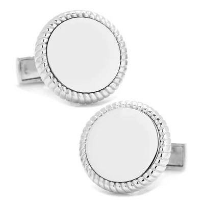 Sterling Silver Rope Border Engravable Round Cufflinks - Image 1 of 4