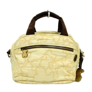 Auténtico TOUS - Bolso de mano de nailon amarillo claro amarillo oscuro marrón oscuro - Imagen 1 de 10