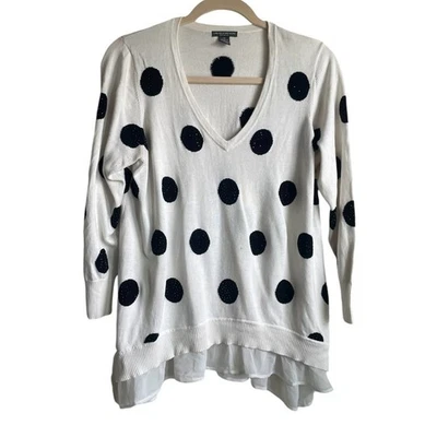 Chelsea & Theodore Women Sweater 2X Cream Beaded Blouse Tier Hem Dressy Cozy - Image 1 of 4