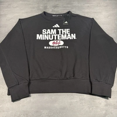 Adidas UMass Massachusetts Sweatshirt XL Black Sam Minuteman Throwback Mascot - Image 1 of 4