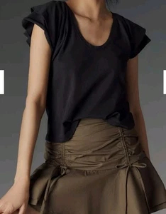 Camiseta Maeve Cuello Redondo Volantes Manga Talla Pequeña Negra Boho Mezcla de Algodón Agotada - Imagen 1 de 9
