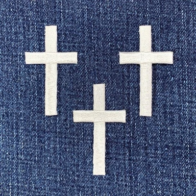 3-Pack White Cross Applique Patch - Embroidered Jesus Christian Badge 2" Iron On - Image 1 of 2