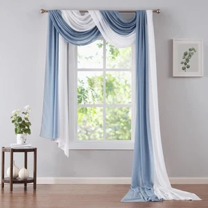 Chiffon Double Window Scarves in Dusty Blue and White Colors for Blue Home De... - Picture 1 of 5