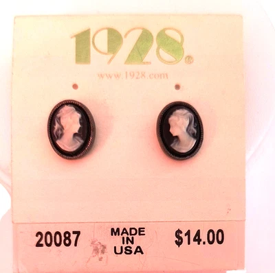 Nuevo 1928 Mujer Tachuelas/Postes Negro/Gris Camafeo Retrato 3/8" La Pousette Foto 1 de 4