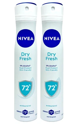 2 Pack Nivea Women Dry Fresh Antiperspirant Spray 200ml Antibacterial No Alcohol - Image 1 of 2