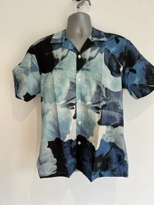 Ted Baker Mens Shirt TB 3 UK M Henris Blue Floral Linen Blend Relaxed Fit NEW - Picture 1 of 23