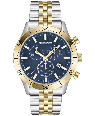 Reloj para hombre Salvatore Ferragamo cronógrafo cuarzo esfera azul dos tonos acero SFU400523 Foto 1 de 4