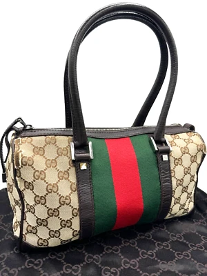 Auténtico bolso GUCCI Sherry Line GG de lona de cuero mini Boston beige marrón 3045 Foto 1 de 4