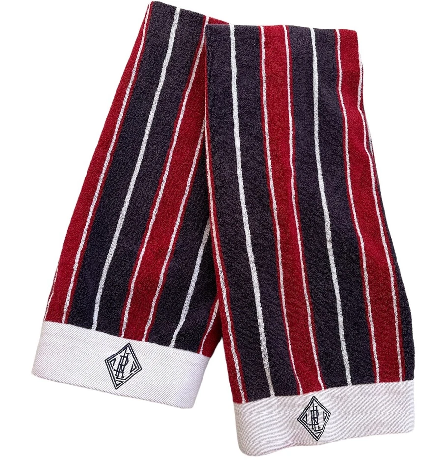 Vintage Ralph Lauren Striped Plush Bath Towels Purple Red LRL Monogram 2 - Image 1 of 4