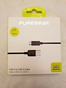 NEW PureGear 6Ft Black USB-C to USB-A Cable