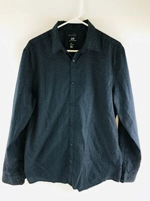 H&M Shirt Men's Size Large Black Long Sleeve Polka Dots Button Up Slim Fit - Image 1 of 4