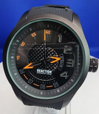 Kenneth Cole Reaction Watch RK50808002 Silicone Band, Black Case, Dial & Band. - Image 1 of 4