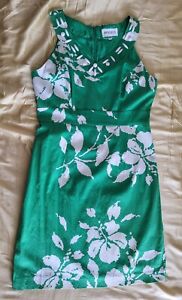 Studio I Green/White Cotton Retro Floral Fitted Dress