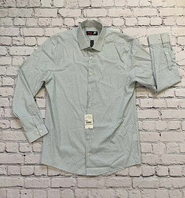 NUEVO CON ETIQUETAS JF J.Ferrar Para Hombres M (15-15.5 32-33) Delgado Elástico Verde Geo Abotonado Precio de venta sugerido por el fabricante $50 Foto 1 de 4