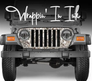 Grill Wrap in Snow Buck Obiteration Camouflage fits Jeep Wrangler 1997-2006 - Picture 1 of 2