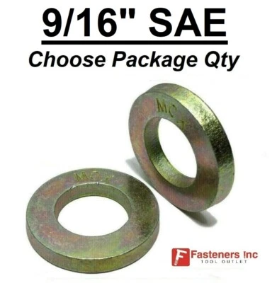 9/16" SAE Extra Thick Hardened Flat Washers Grade 8 Steel Zinc Yellow (Pick Qty) - Image 1 of 2