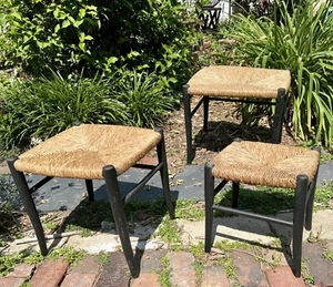 Vintage MCM Gio Ponti Style Rattan Nesting Table Set of 3 Retro - Picture 1 of 21