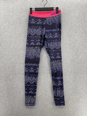 Nike Pro Women's Leggings Purple Abstract Neon Pink size Medium Full Length - Image 1 of 4