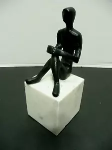Modernist style Statue / Figure of Contemplative Man Seated on Marble Base - Picture 1 of 16