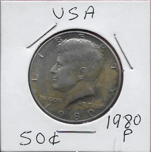 USA 50 CENTS (1/2 DOLLAR) 1980-P XF JOHN FITZGERALD KENNEDY FACING LEFT AND THE - Picture 1 of 2
