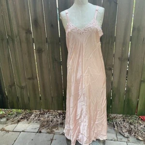 CABERNET Nightwear 30s Look BIAS PINK SATIN Shiny Embroidery GOWN Slip Dress - Picture 1 of 6